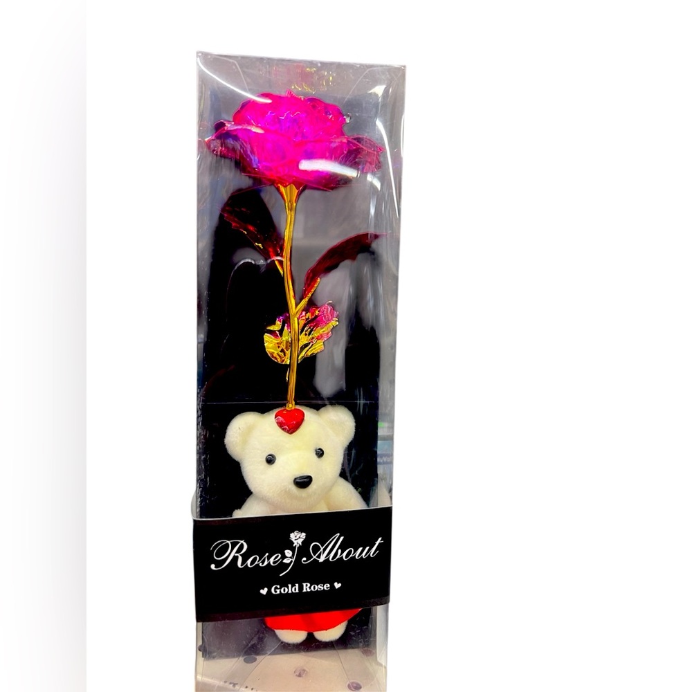 Gold Rose with Teddy Bear Gift Set